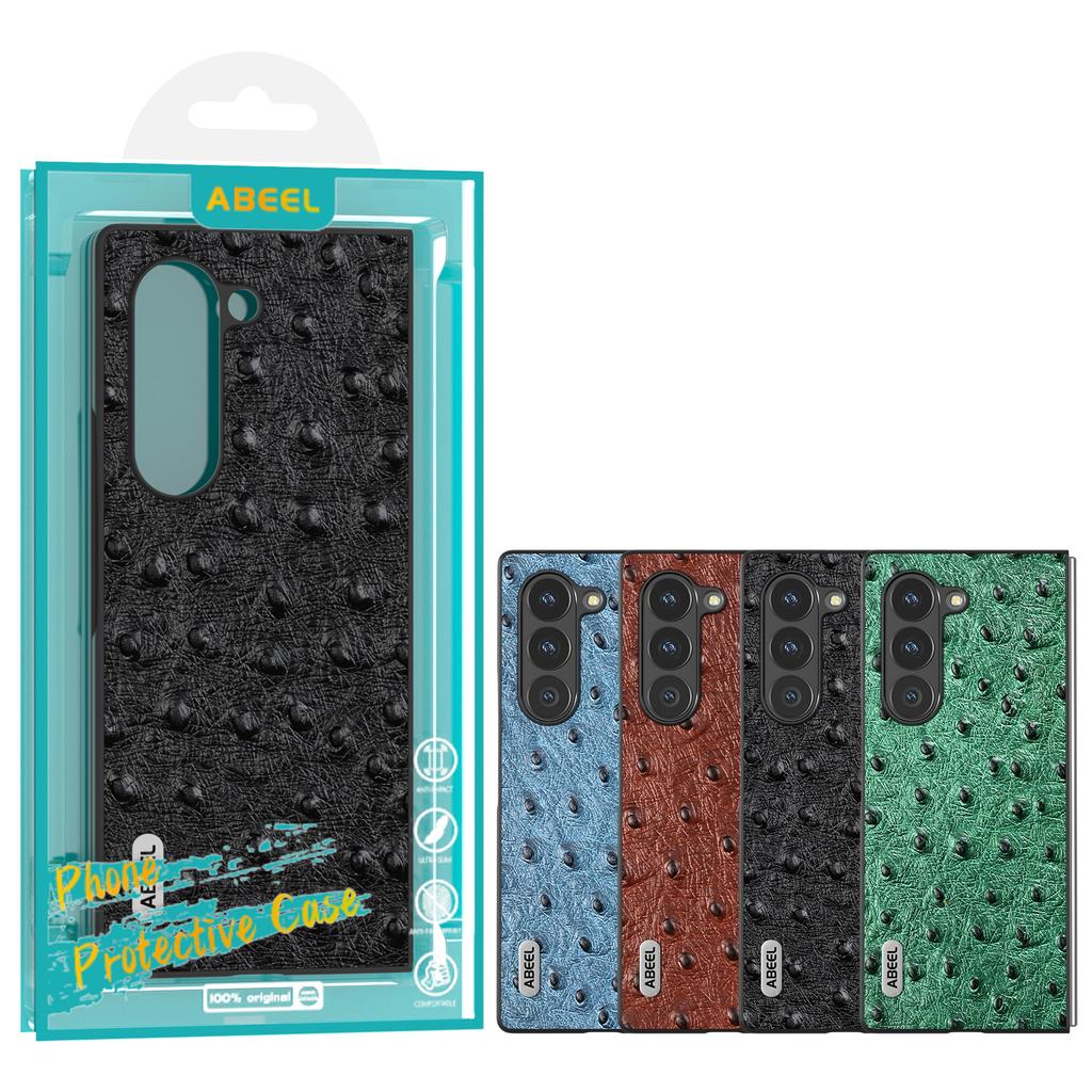 For Samsung Galaxy Z Fold6 5G Case Genuine Cow Leather+PC Cover Ostrich Texture