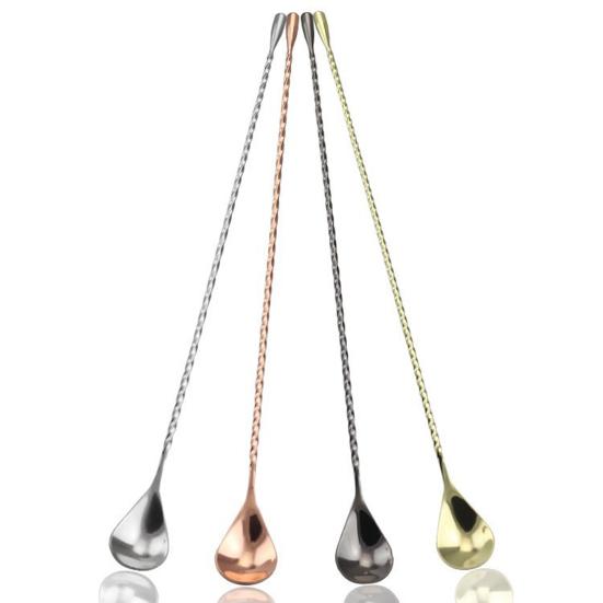 Long Bar Spoon Stainless Steel Cocktail Stirring Mixing Spoon Spiral Pattern Cocktail Stirrers for Bartender Home Use