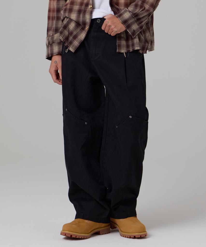 AOTT Washed Western Semi-Balloon Cotton Pants Black