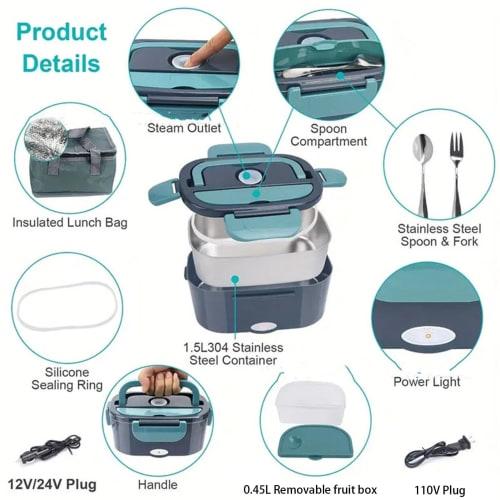 Insulated Lunch Box, Electric Lunch Box | 1.5L Food Warmer Lunch Container, Electric Lunch Box Food Heater, Food Warmer Lunch Container, Fast-Heating