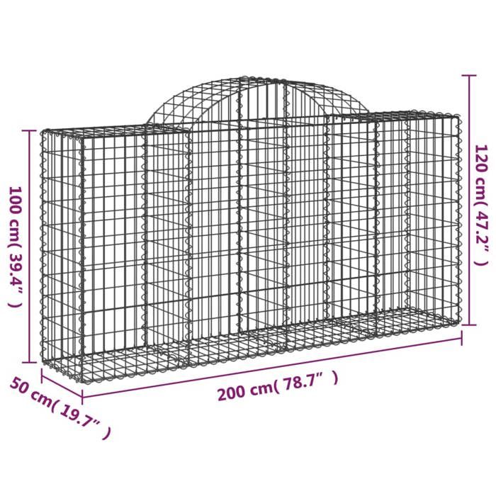 VidaXL Paniers à gabions arqués 9 pcs 200x50x100/120 cm fer galvanisé, gabion, cage de gabion, panier de mur de gabion, mur 3146327