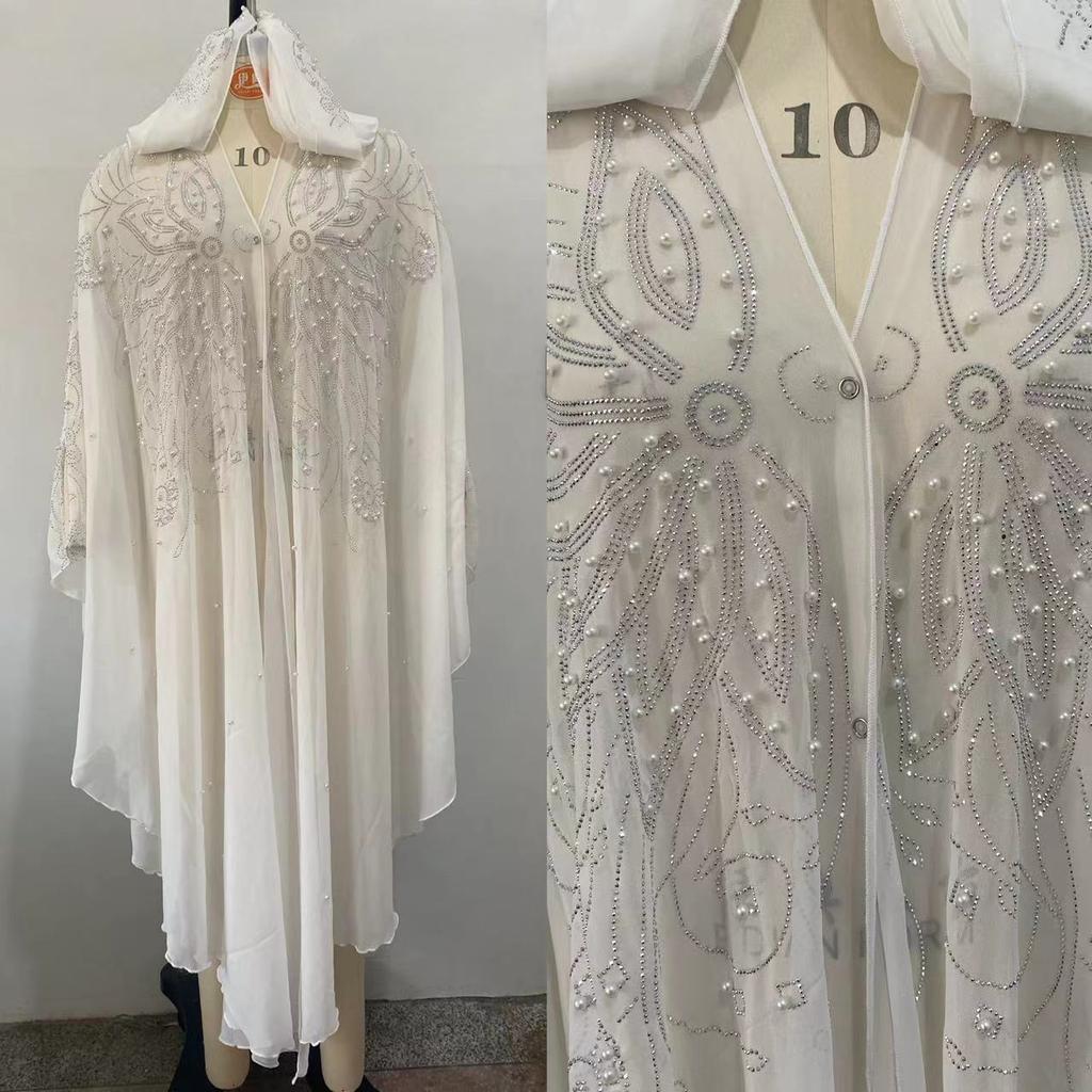 Womne Muslim Dress Embroidered Beads Abaya Dress Muslimah Hooded Robe Chiffon Kaftan Long Dress Middle East Africa Plus Size Maxi Dress
