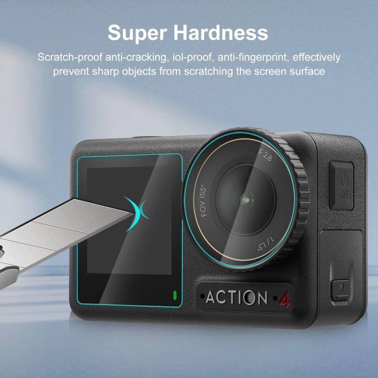 For DJI Osmo Action 4 PULUZ 3-in-1 Lens Front and Back Screen Tempered Glass Explosion-proof Film (Transparent)