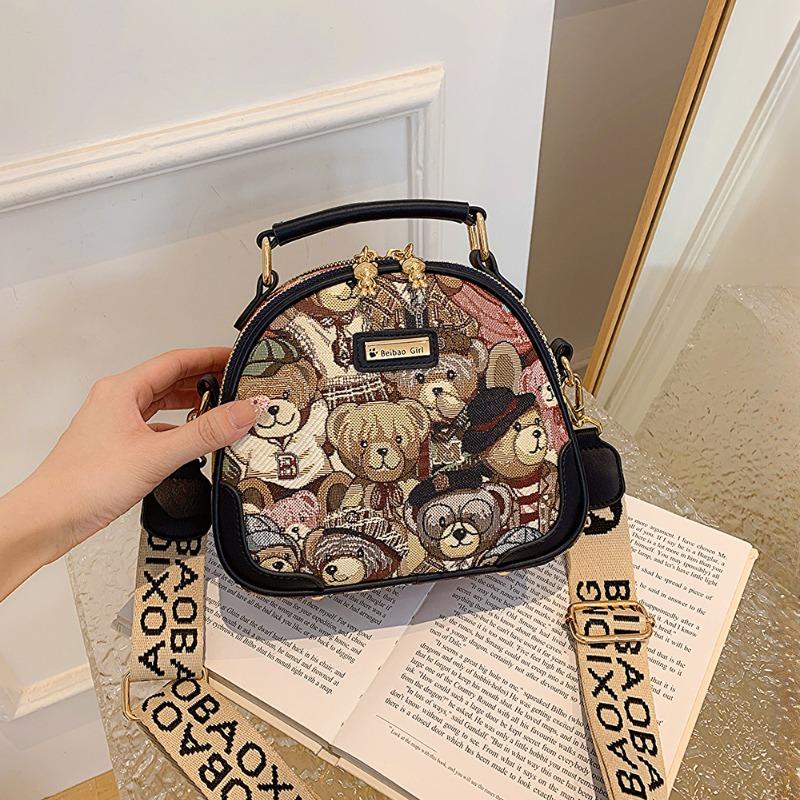 

BEIBAOBAO Оригинальные уличные трендовые женские сумки через плечо, модная холщовая PU-сумка, женская сумка, милый мультяшный медведь, свежие сумки на одно плечо для женщин темно-синий