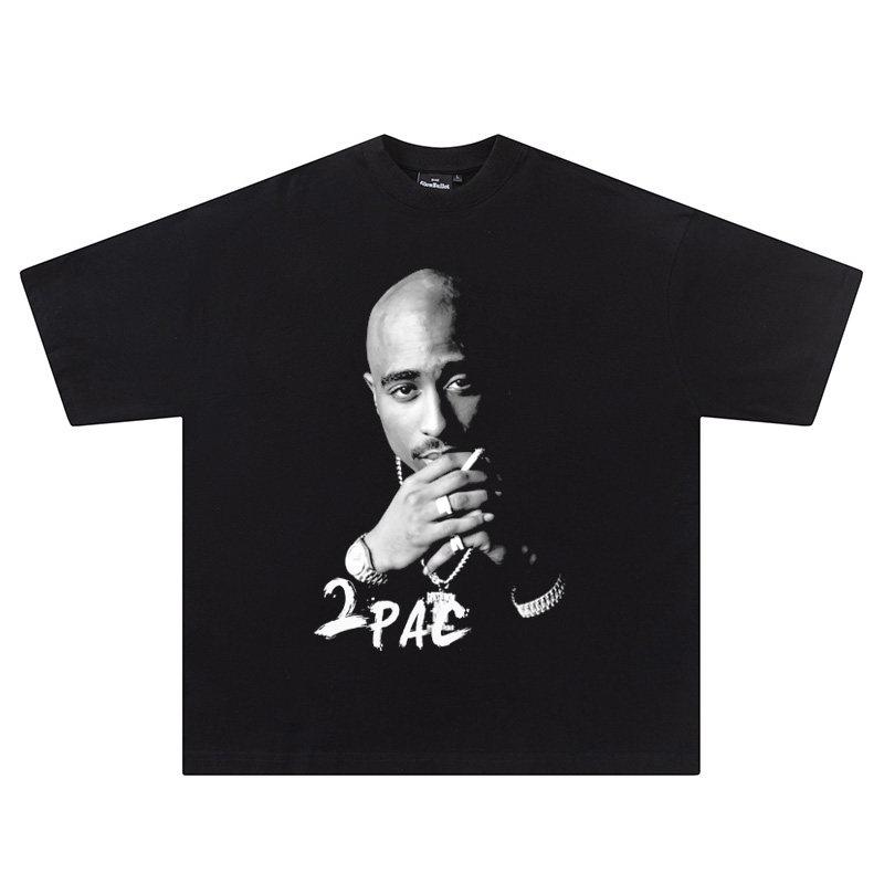 2026 Rap 2pac Retro Short-Sleeved T-Shirt with American-style V-neck, Vintage Tee for Street Hip-Hop, Comfortable and Breathable