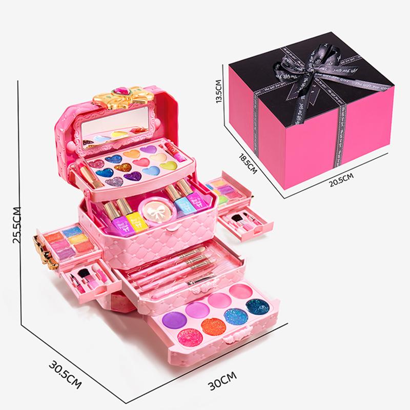 Girl Makeup Suitcase Kit Non-Toxic Lipstict Kids Simulation Cosmetics Nail Polish Beauty Fashion Toy For 6 Years Children Gifts