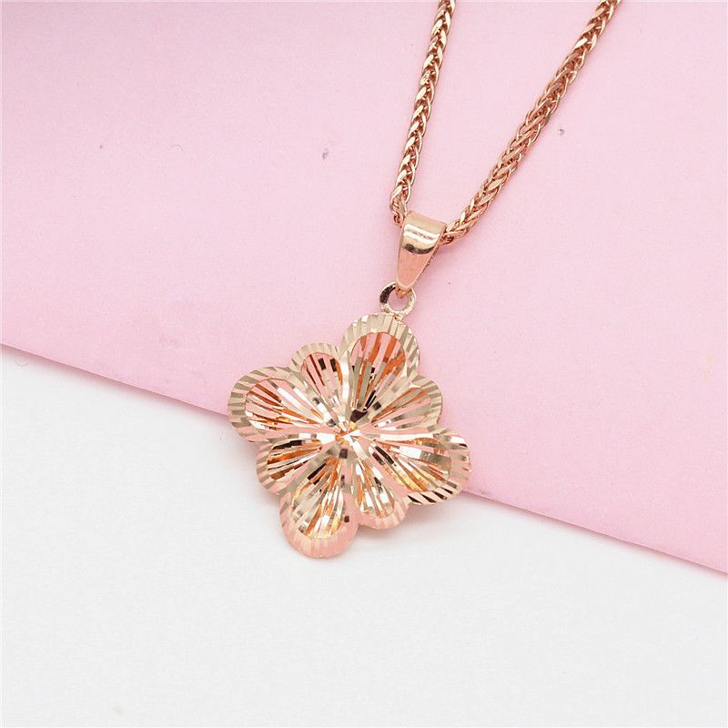 Exquisite Purple Gold Russian Shiny Flower Pendant Simple Atmosphere 585 Rose Gold Plated Color Gold Collarbone Necklace