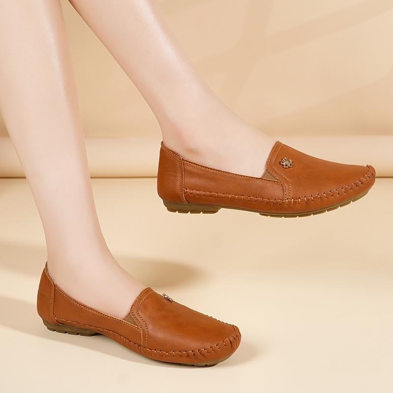 Damen Weiß Leder Fahrermokassins Grau Flache Schuhe Freizeit Zum Hineinschlüpfen Große Größen Gehen Sommer Schwangerschaftsschuhe