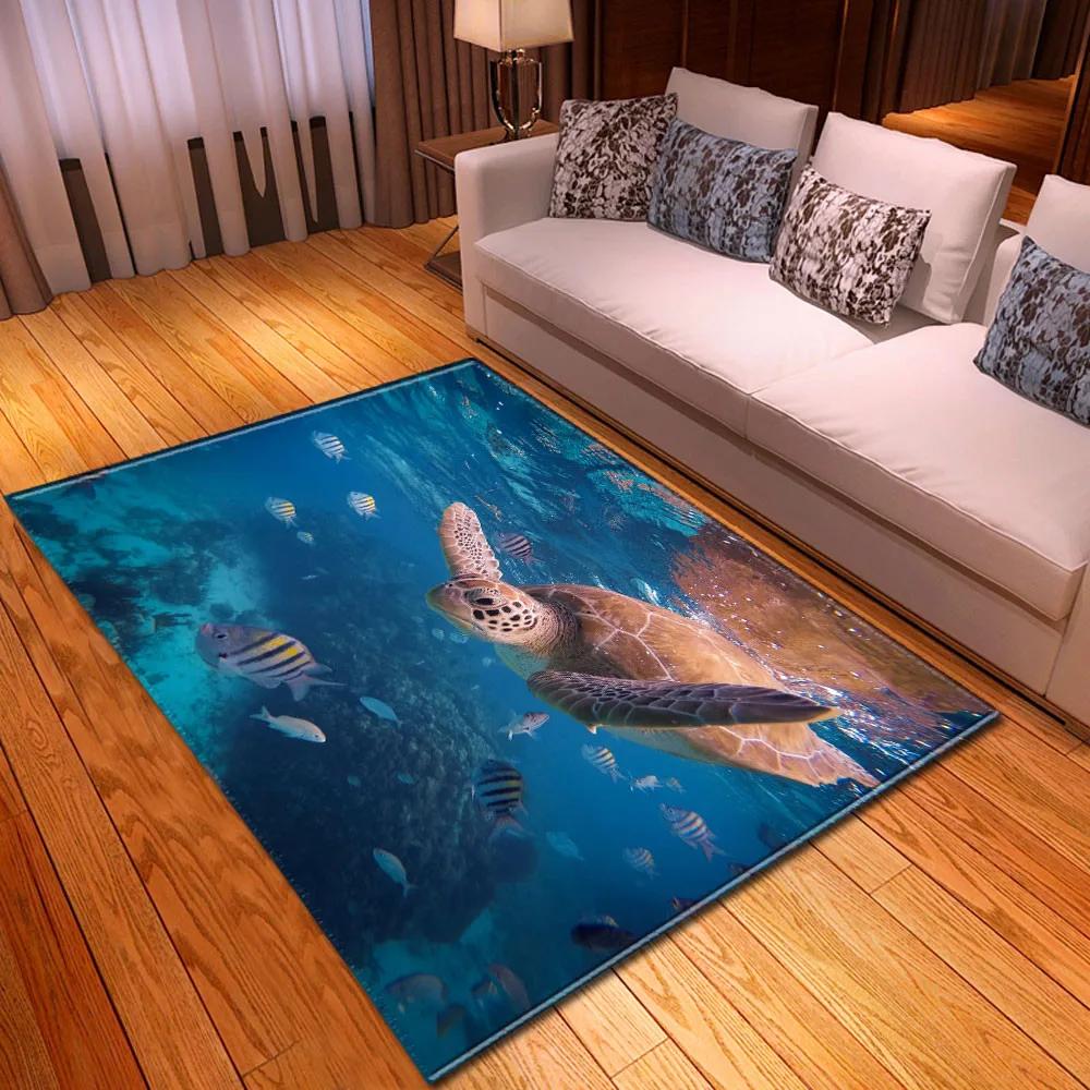 Sea Turtle 3D Print Large Carpet Marine Animal Series Area Rugs Living Room Non-slip Mat Home Decorative Kids Play Bedroom Rug