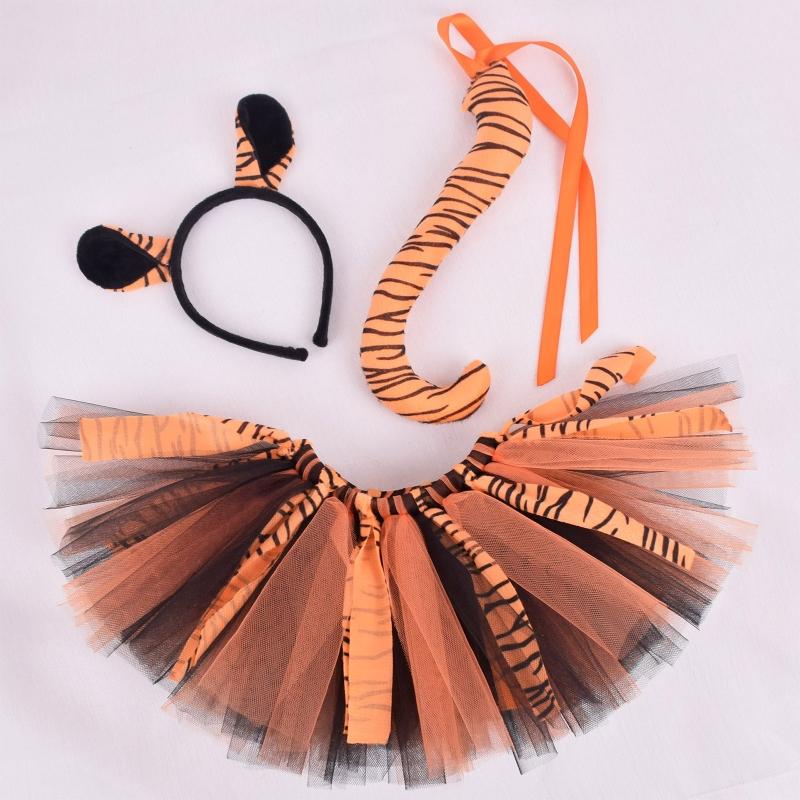 3 Pieces Tiger Costume Set Tiger Ears Headband Tail  Tutu Skirt for Kid Halloween Christmas Animal Cosplay Accessories