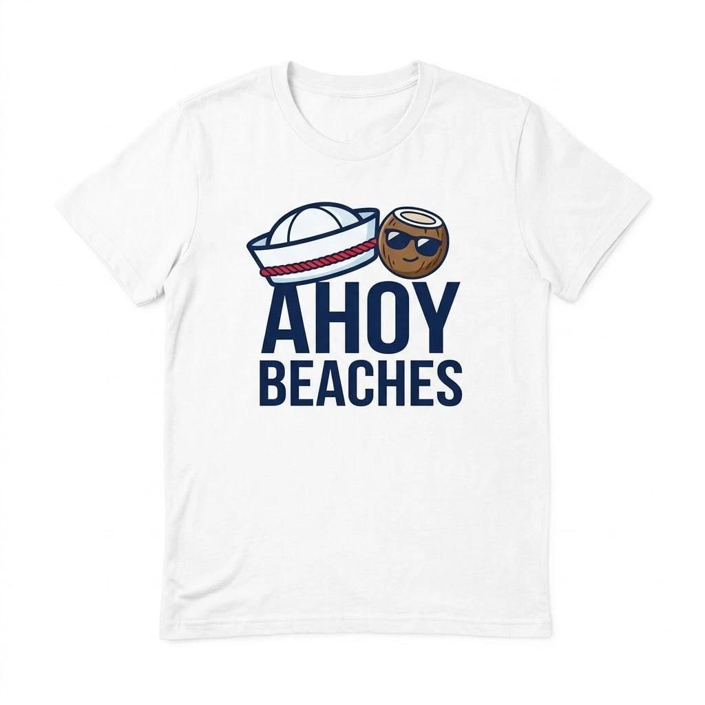 Ahoy Beaches Funny Summer T-Shirt - Nautical Sailor Coconut Beach Tee XXXXL