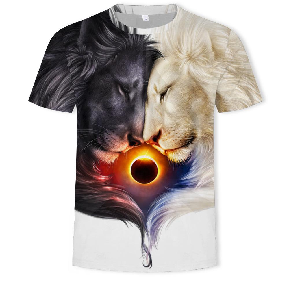 Summer Lion and Tiger 3D Digital Printing Round-neck T-shirt with Short Sleeves - Youth Underwear Shirt