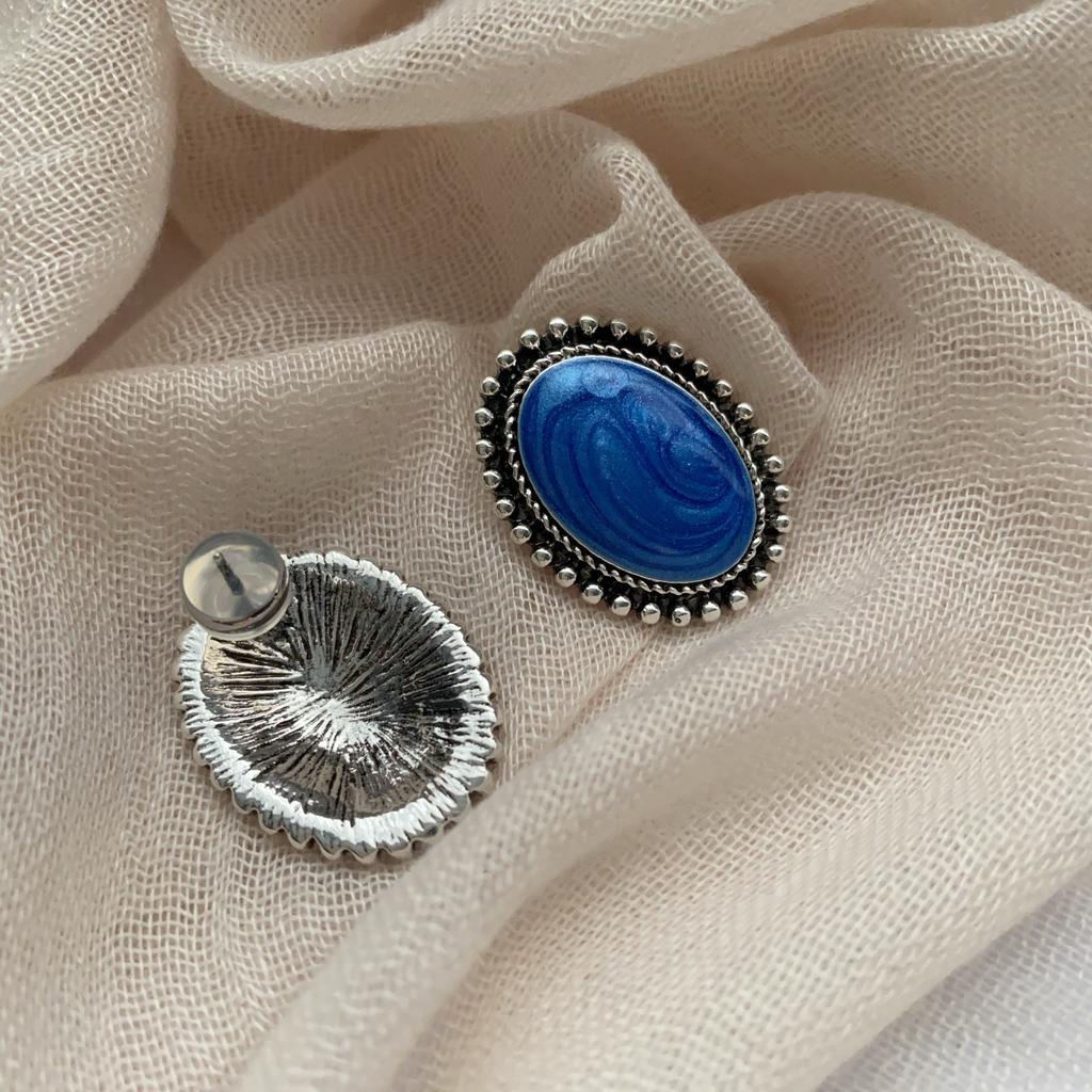 Oval Blue Texture Drip Earrings Earrings Niche Light Luxury Personality Ethnic Style Exquisite High Temperament Earrings