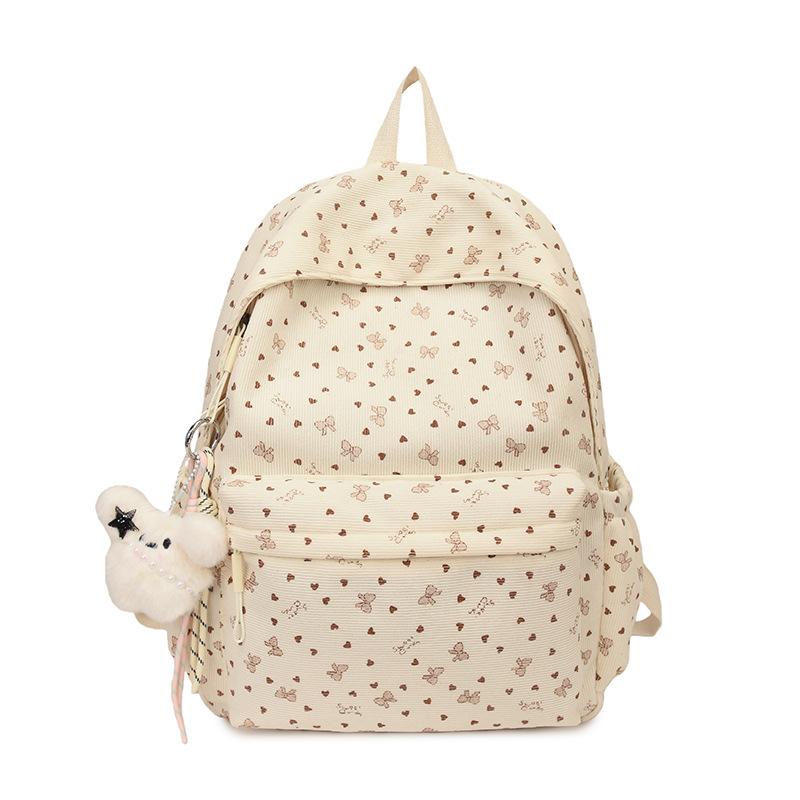 Schoolbag wholesale Korean version casual large-capacity bag women's bag 1011 spring corduroy backpack printed student schoolbag
