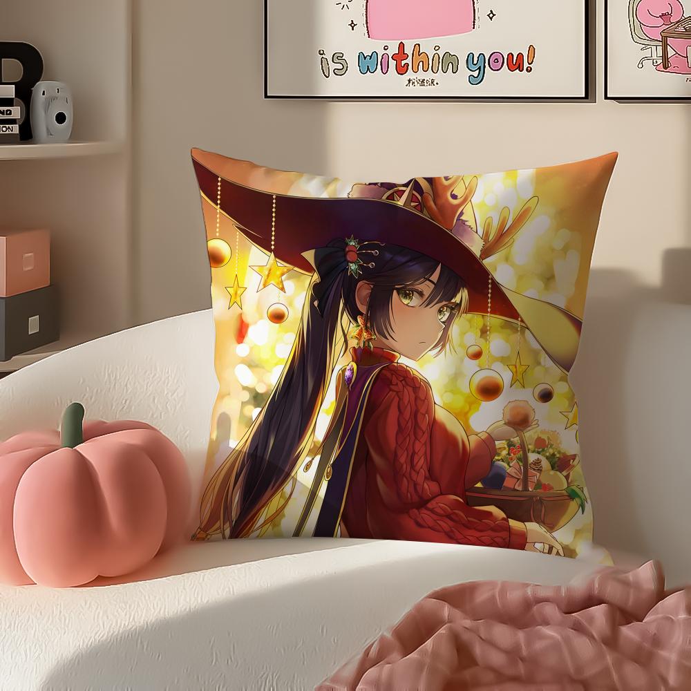Game Genshin Mona Cushion Cover Pillowcase Short Plush Invisible zipper Room Sofa Cushion Cover