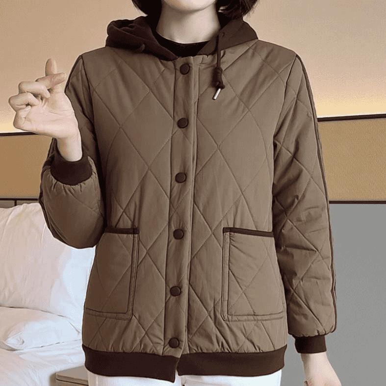 Warm Hooded Casual Short Jacket for Middle-Aged & Elderly Mothers - Light & Soft Winter Two-Cotton Design