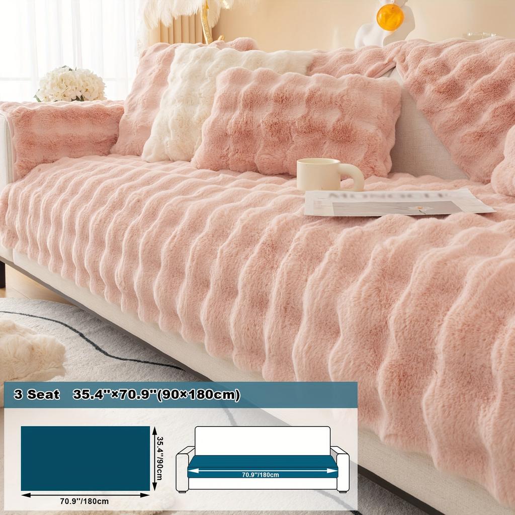 1pc Imitation Rabbit Plush Sofa Cushion, Fuzzy Non Slip Sofa Slipcover, Furniture Protector, For Bedroom Office Living Room Decor