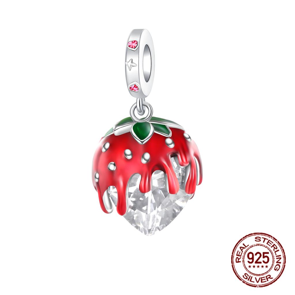Red Color Series Charms Beads Copper Blood Heart Love Car Strawberry Fruit Dangle Fit Original Bangle Bracelet Diy Jewelry