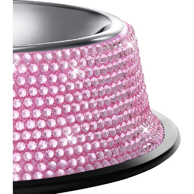 SAVORI Bling Dog Bowls Pink, 640ML Handmade Bling Rhinestones Stainless Steel Pet Bowls Double Food Water Feeder for Puppy Cats Dogs - Set of 2