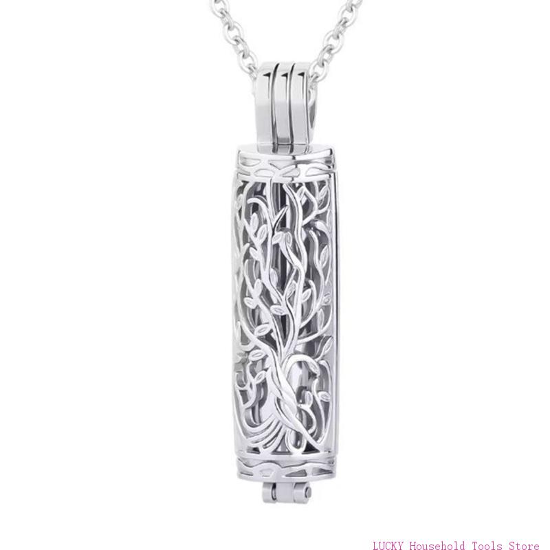

J0MC Elegant Pet Locket Necklace for Women Man Carved Tree Locket for Ashes/Hair срібний