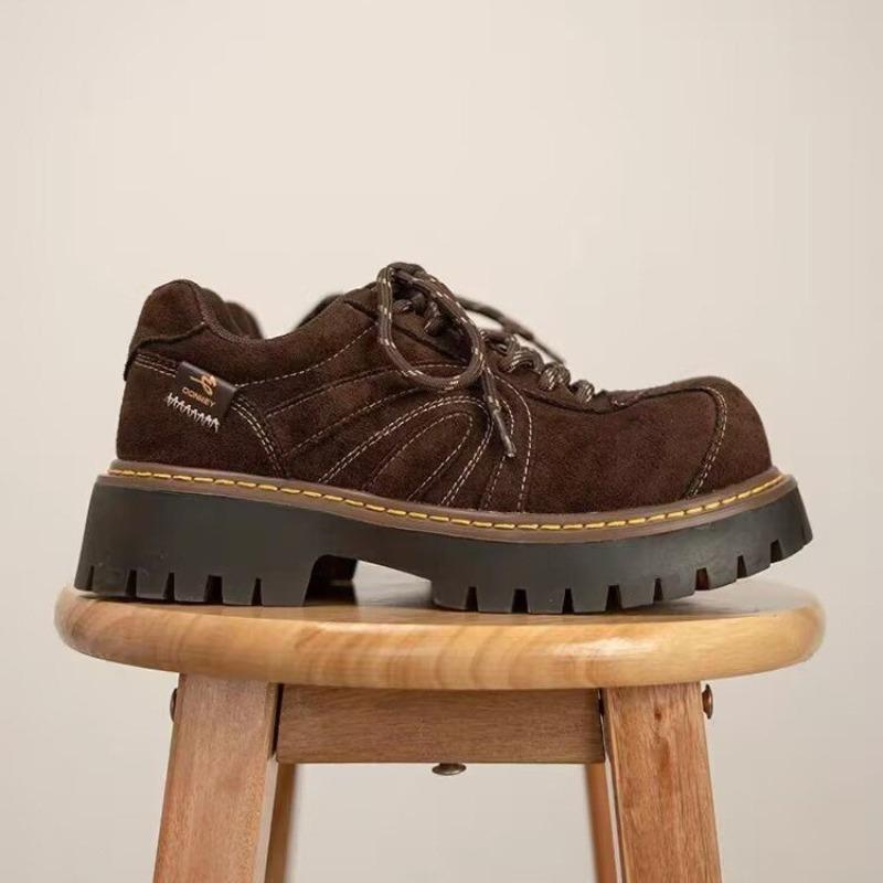 Spring and autumn versatile brown big-toe derby shoes, women's thick-soled heightened, small retro leather shoes, casual shoes