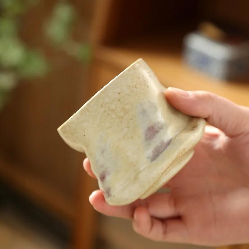 Stoneware Espresso Cup Retro Hand-kneaded Pleated Flower Cup Medieval Ceramic Niche Design Afternoon Tea Cup