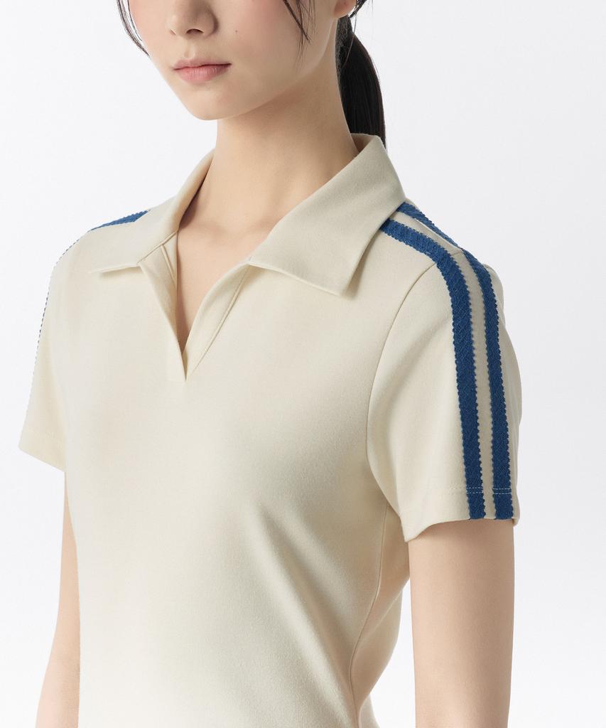 MUSINSA STANDARD WOMAN Women'S Slit Neck Lace Trim Polo Dress [Cream/Blue]