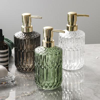 390ML Glass Lotion Bottle Diamond Shape Bathroom Soap Liquid Container Household Glass Shampoo Shower Gel Lotion Storage Bottle