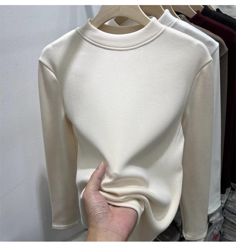 Women's Velvet Half-High Collar Long-Sleeve Base Layer Top for Autumn/Winter