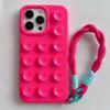 Fashion 3D Cute Candy Liquid Silicone Suction Cup Case For iPhone 16 15 14 Plus 11 12 13 Pro Max Soft Lanyard Wrist Strap Cover