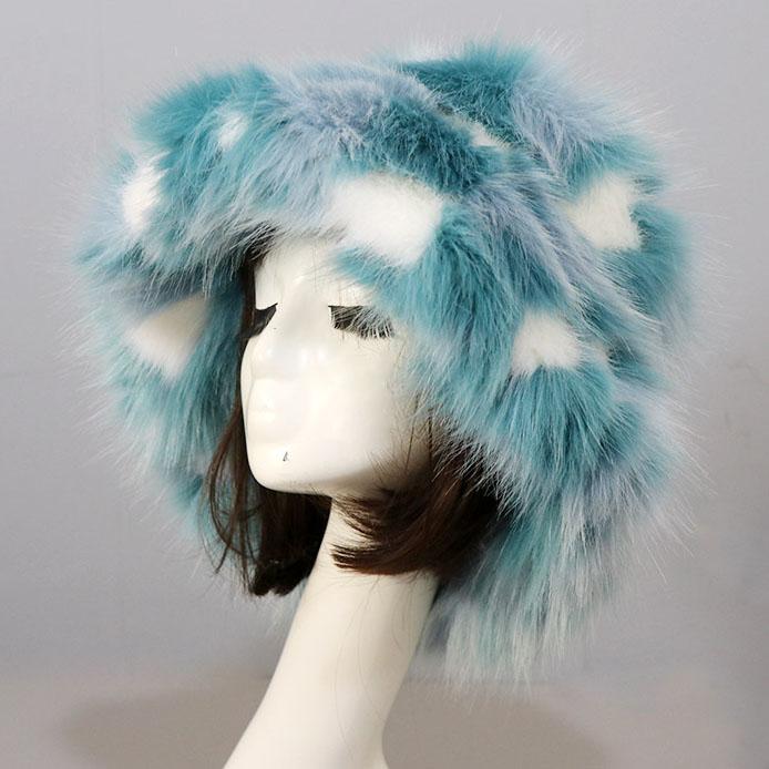 Autumn Winter New Arrival Faux Fur Tie Dye Bucket Hat for Women Fisherman Hat Keep Warm Thick Fuzzy Hat