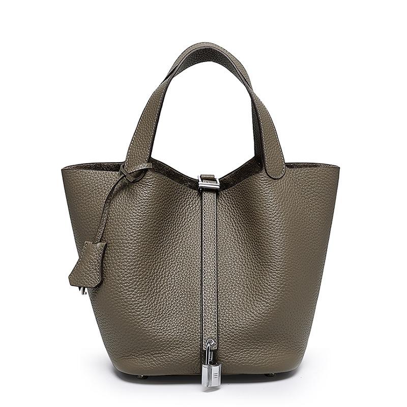 Bag Women High Quality Light Luxury Niche First Layer Cowhide Vegetable Basket Bag Bags Genuine Leather Portable Bucket Bag Women 22cm