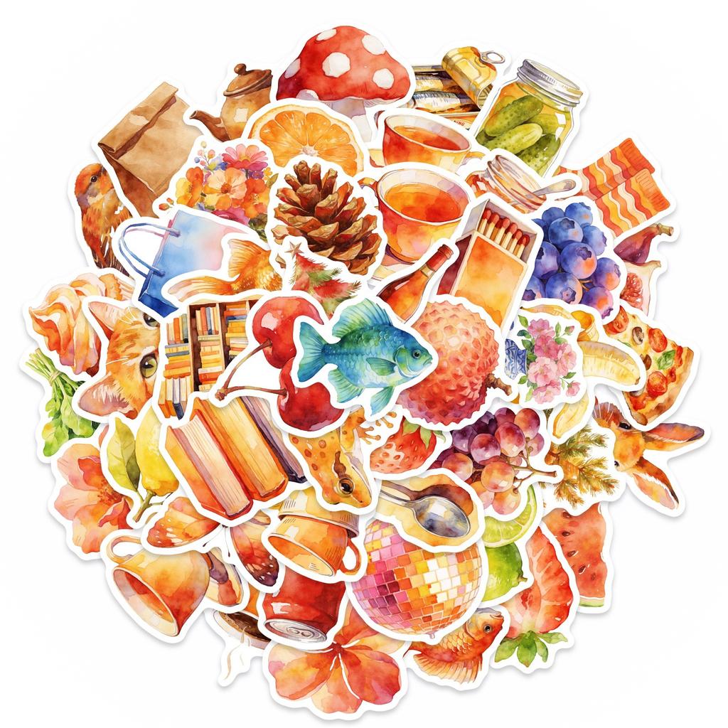 50 Watercolor Hand Account Stickers Food Animals Fruits Cute Decorative Stickers Creative Diy Stickers