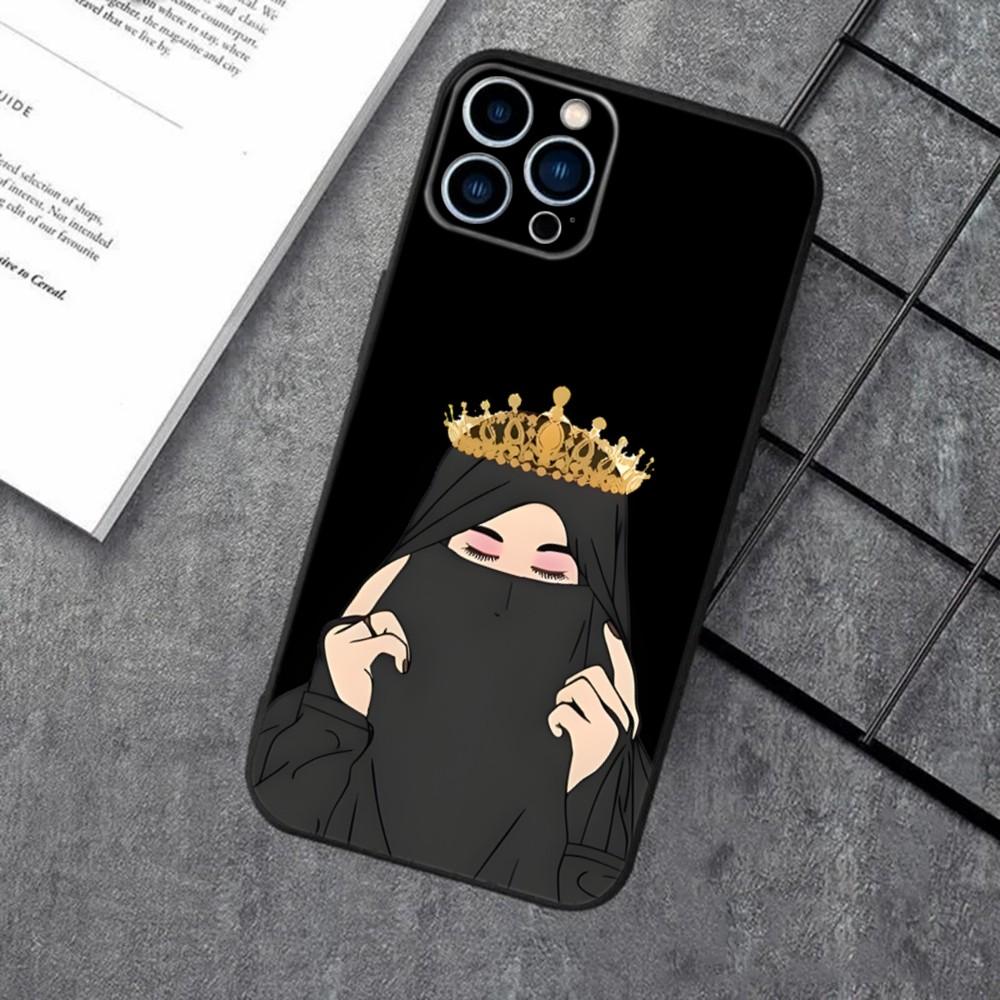 Muslim Arabic Hijab Girl Phone Case For Apple iPhone 15,14,13,12,11,XS,XR,X,8,7,Pro,Max,Plus,mini Silicone Black Cover