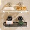 Plastic Suction Cup Soap Dish Wall Mounted Soap Tray Multifunctional Double Soap Dish  for Home