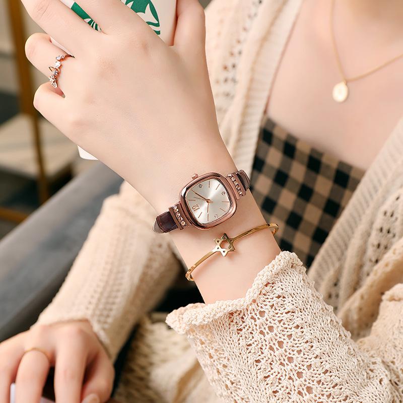 Women Square Brown Quartz Watches Luxury Ladies Leather Strap Simple Wrist Watches for Girls Gift