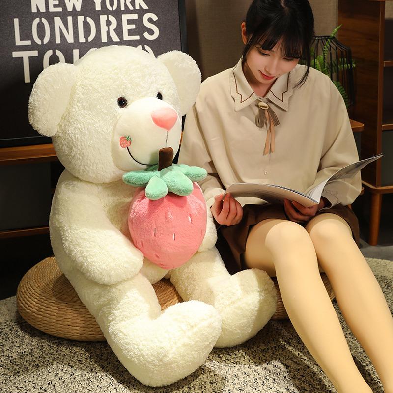 Pink Strawberry Bear Doll Large Strawberry Teddy Bear Plush Toy Doll Girl Sleeping Doll Bear Pillow