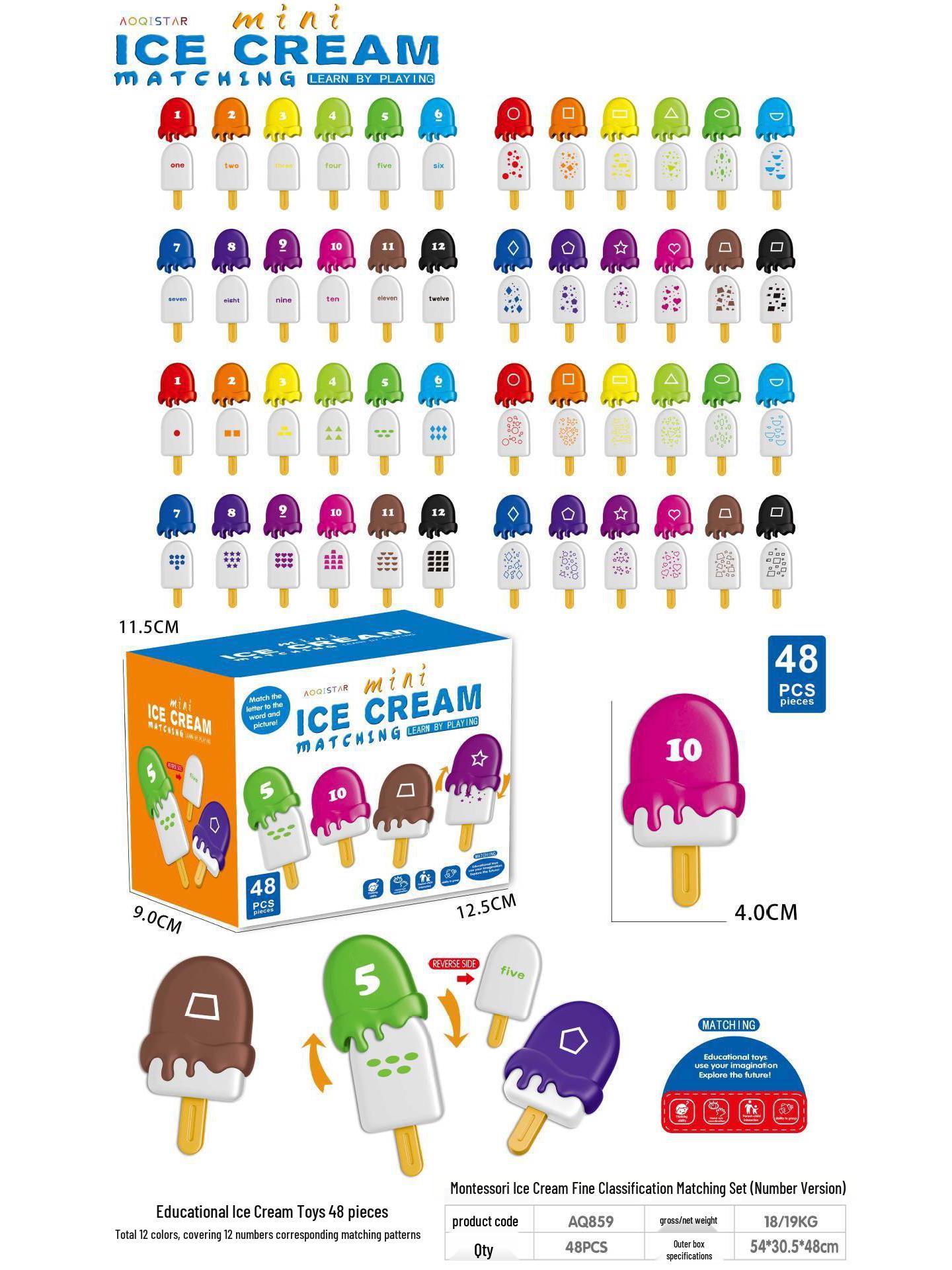 

Montessori Ice Cream Letter Matching Toy - Color & Word Recognition for Early Education Kids