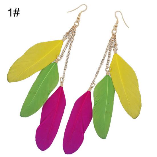 

Висячие женские серьги с перьями зелёный/жёлтый