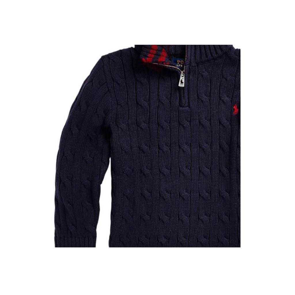 Polo Ralph Lauren SS23 Jednobarevný svetr s vyšívaným logem s copánkovým vzorem Dětský svetr 323868894-005