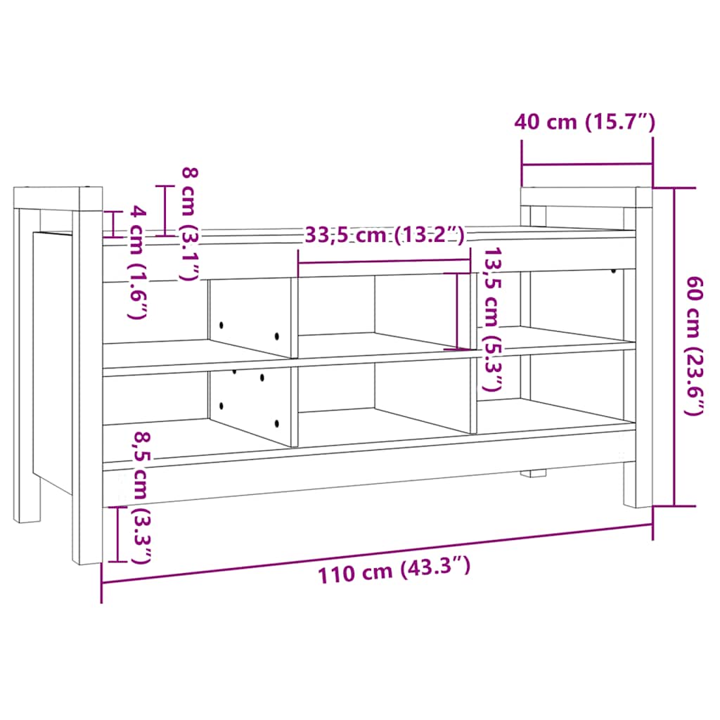 Hallway Bench Gray 110x40x60 Cm Solid Wood Pine