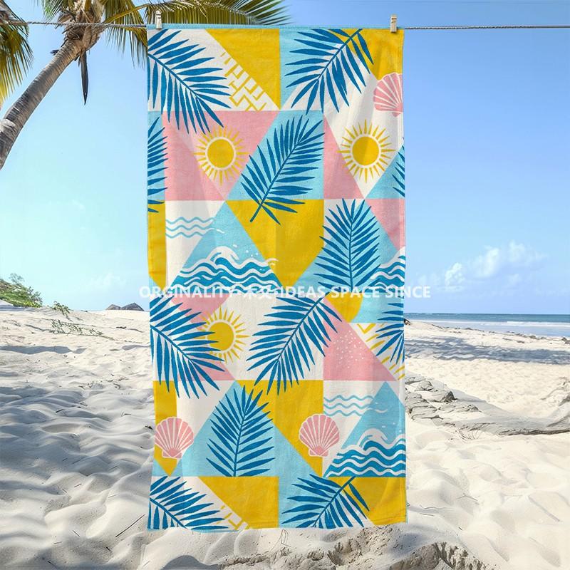 Tropische Palme Welle Sonne Strandtuch Gemustert Sonnenschutz Und Winddicht Geeignet Für Schwimmbad Camping Reisen