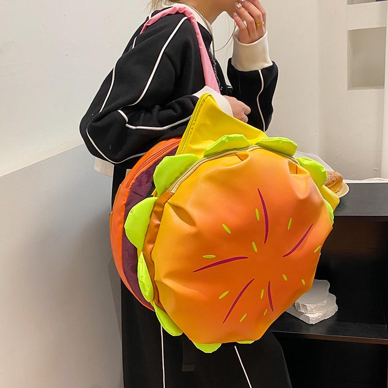 Schoolbag Xiaohongshu Hamburger Schoolbag Cute Funny Cartoon Student Schoolbag Creative Birthday Gift Doll Backpack