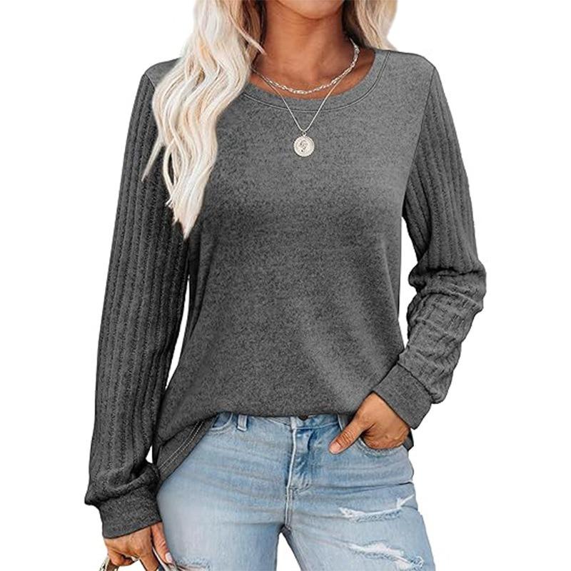 Spring Autumn Women's Solid Color Pullover Long Sleeved Top Versatile Shirt Minimalist Women Pullovers & Long Sleeves Women’s