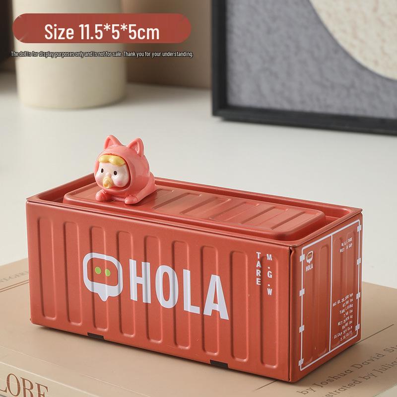 Trendy Blind Box Miniature Shipping Container Display Model Ornament Tinplate Storage Gift