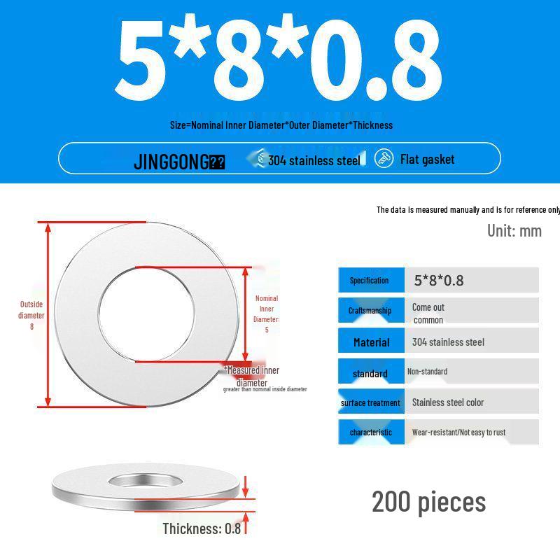 Zesílená plochá podložka/distanční kroužek z nerezové oceli 304 M4 M5 M6 M8