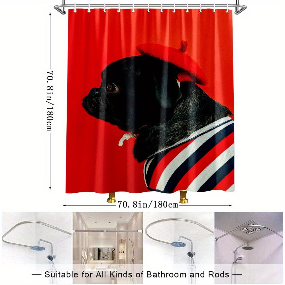 Charming Pug In Beret Bath Curtain - Cute Dog Shower Curtain For Pet Lovers, Funny French Bulldog Bathroom Decor