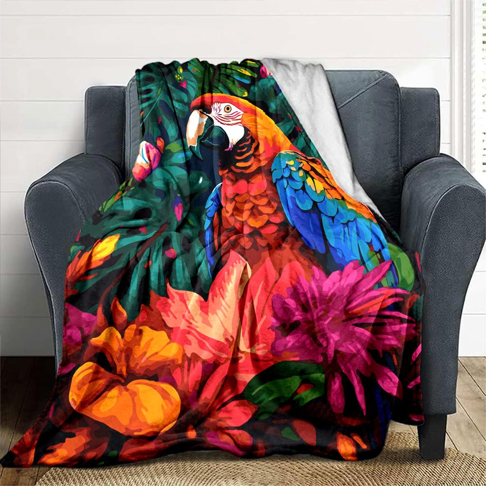 Tropical Parrot Print Flannel Blanket High Quality Warm Comfortable Cover for All Seasons Perfect for Gifts Home Decor