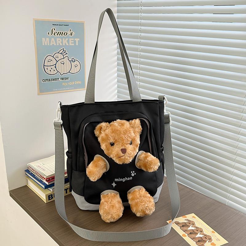 Cute bear crossbody bag women's new Korean version of the cartoon large-capacity shoulder bag student class tote bag trend