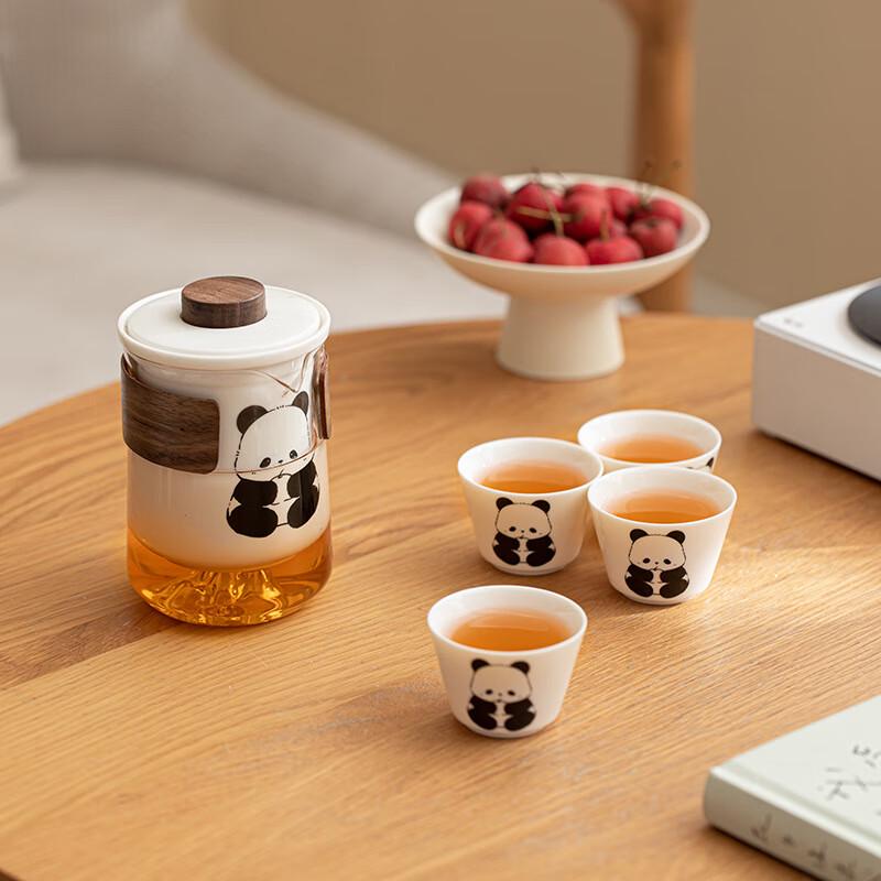 SW Panda Ceramic Travel Tea Set (1 Pot, 4 Cups)